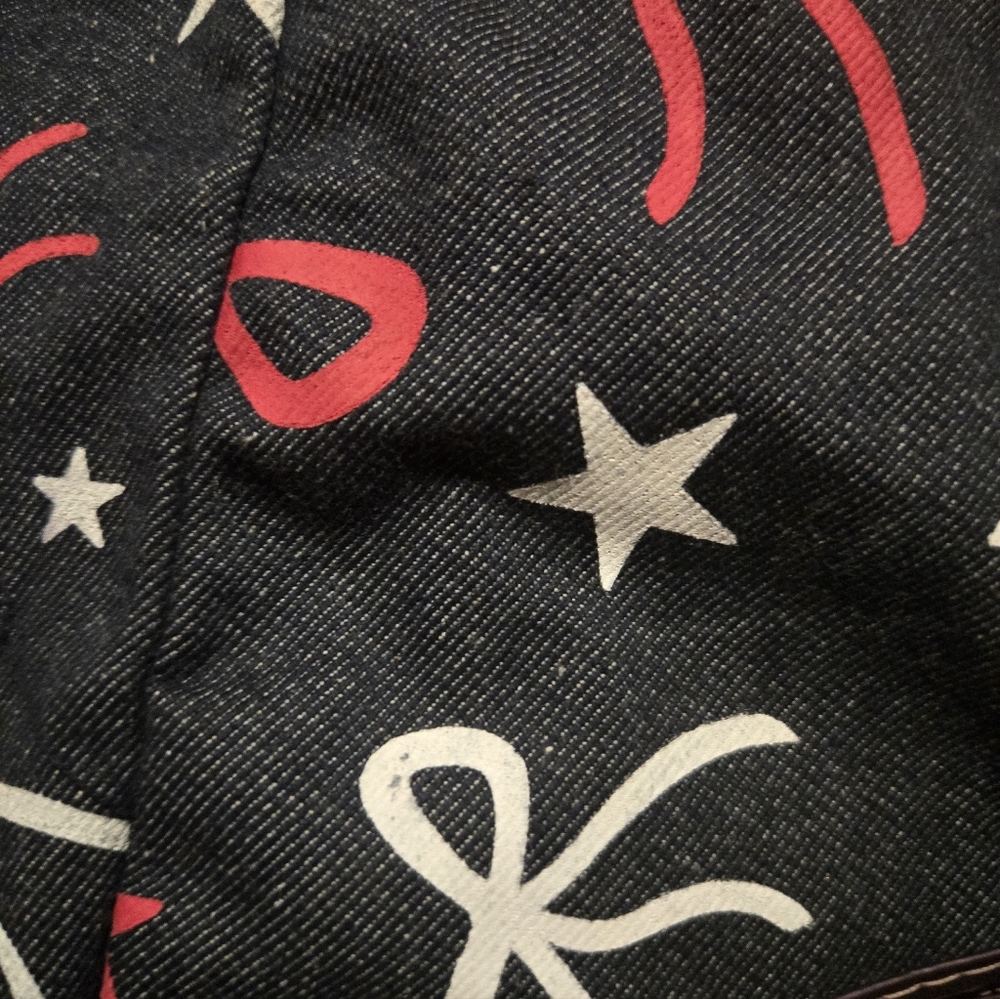 Denim Tote Bag with Red and White Bow Patterns NWT - Picture 11 of 12